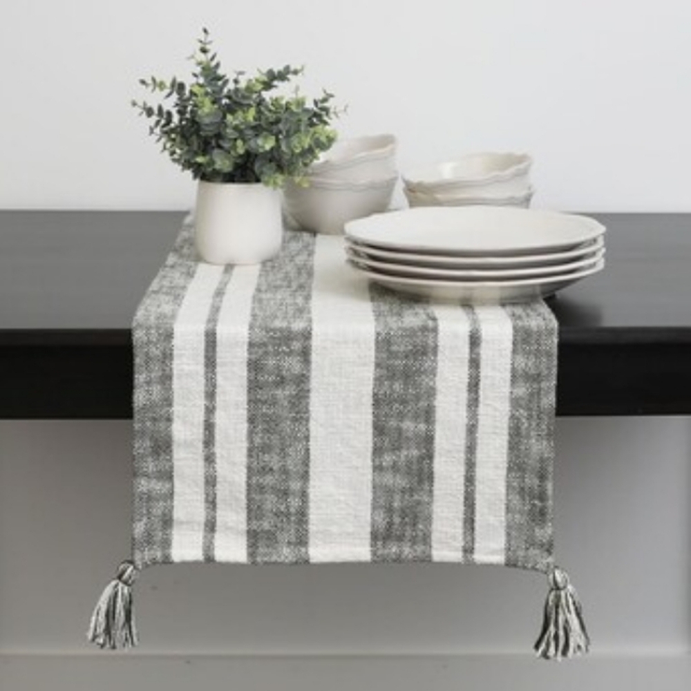 MARIO LORENZ Sophia Stripe Woven Tassel Table Runner